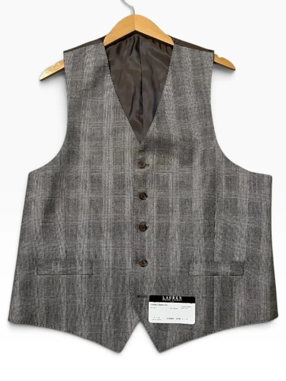 NWT Lauren Ralph Lauren 3 Piece Suit 43R 37W Brown Plaid Wool Slim 100% Wool